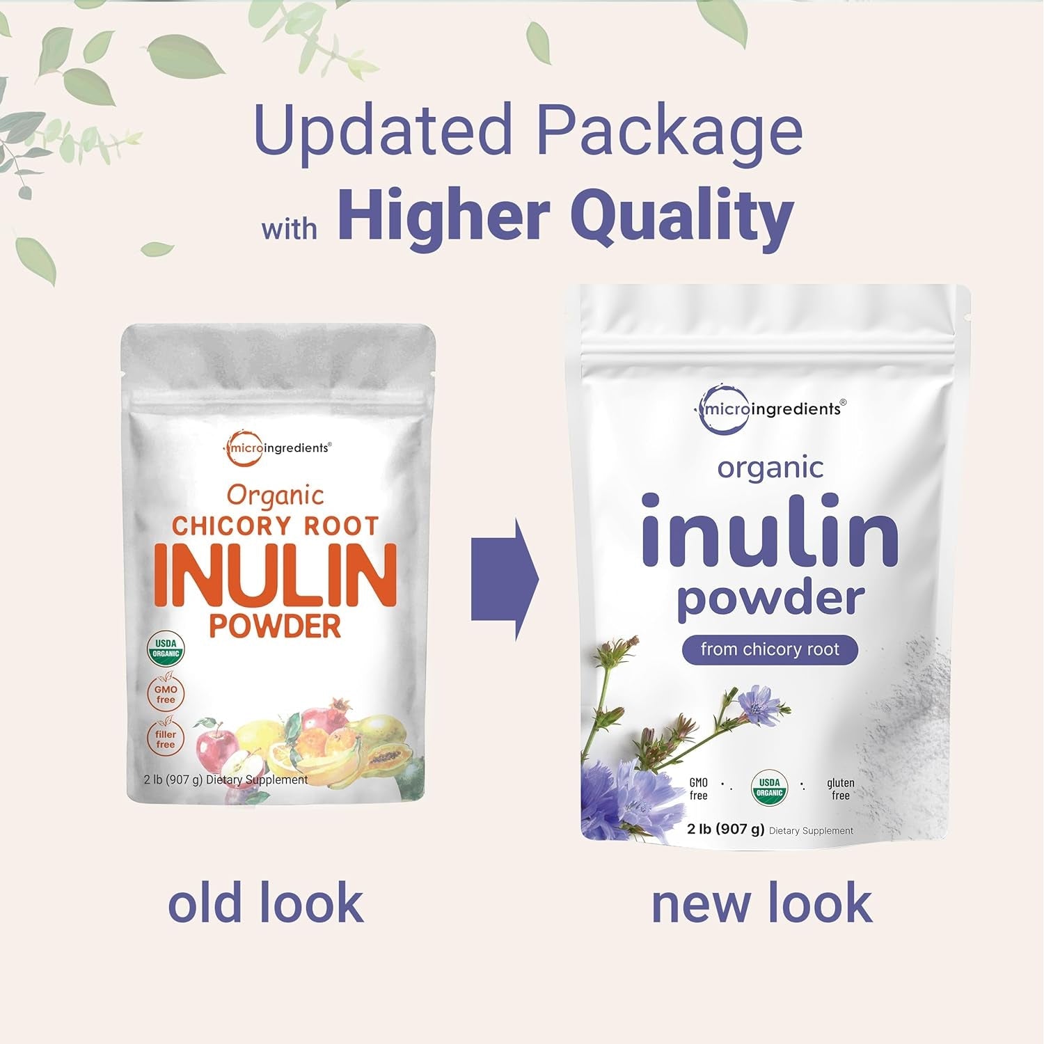 Micro Ingredients Organic Inulin Fiber Powder, 2Lb | Natural Prebiotic to Support Digestive & Gut Health | Soluble, Easily Digestible | Unflavored, Vegan