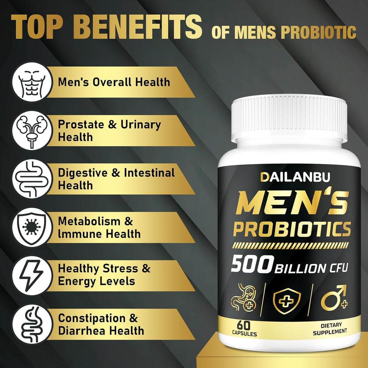 Probiotics for Men 500 Billion CFU, 16 in 1 Advanced Mens Probiotics for Digestive Health, Lmmune & Metabolism, Prostate & Urinary, Gut Health - Men'S Probiotic with Turmeric, Cranberry, Goji, 60 Caps