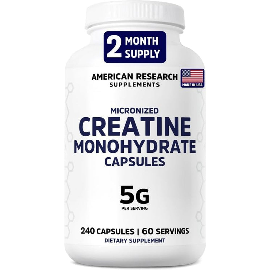 Creatine Monohydrate Capsules 5G | 60 Servings | Vegan | 4 Caps per Serving | Micronized Creatine Pills 5000Mg | 240 Capsules | Creatine Pills for Men & Women | 2 Months Supply | Made without Fillers