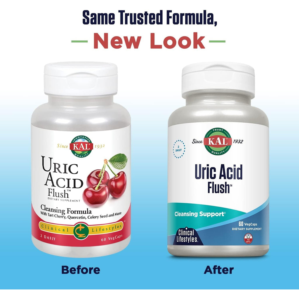 KAL Uric Acid Flush, Joint Health Supplement with Tart Cherry Extract, Celery Seed and Turmeric Extract, Joint Comfort and Mobility Support, Lab Verified, 60-Day Guarantee, 30 Servings, 60 Vegcaps