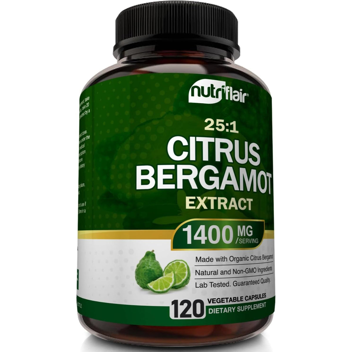 Nutriflair Organic Citrus Bergamot 1400Mg, 120 Capsules - 25:1 Bergamia - Essential Oil and Citrus Bioflavonoids - Natural Heart Health Supplements for Women and Men - Non-Gmo Pills