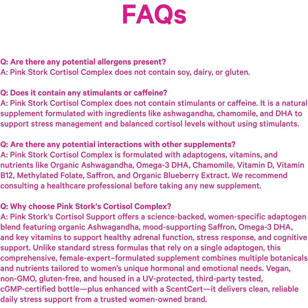 Pink Stork Cortisol Supplements for Women - Adaptogenic Adrenal Support & Stress Manager with Organic Ashwagandha, Omega 3, Saffron, Multivitamins - Mood & Hormone Balance - 60 Count