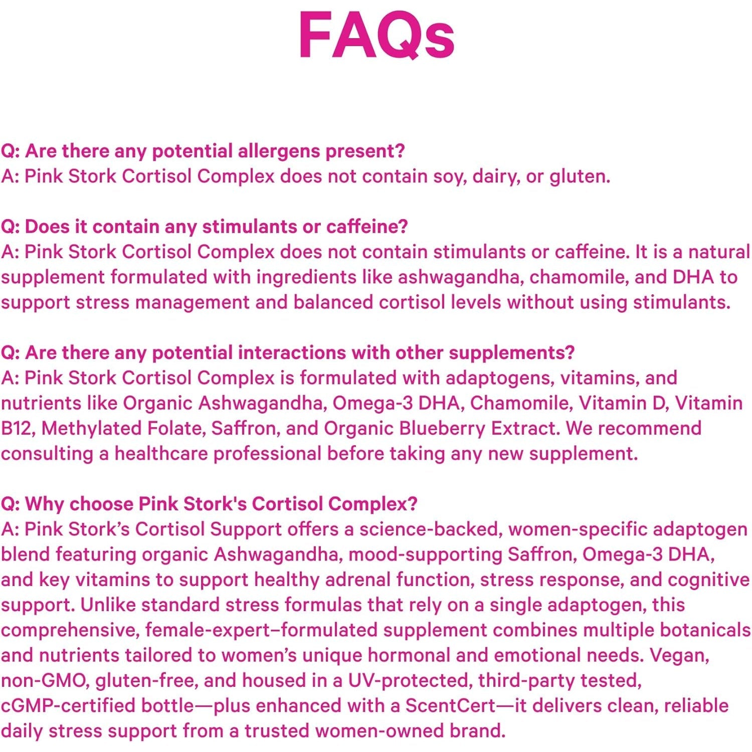 Pink Stork Cortisol Supplements for Women - Adaptogenic Adrenal Support & Stress Manager with Organic Ashwagandha, Omega 3, Saffron, Multivitamins - Mood & Hormone Balance - 60 Count