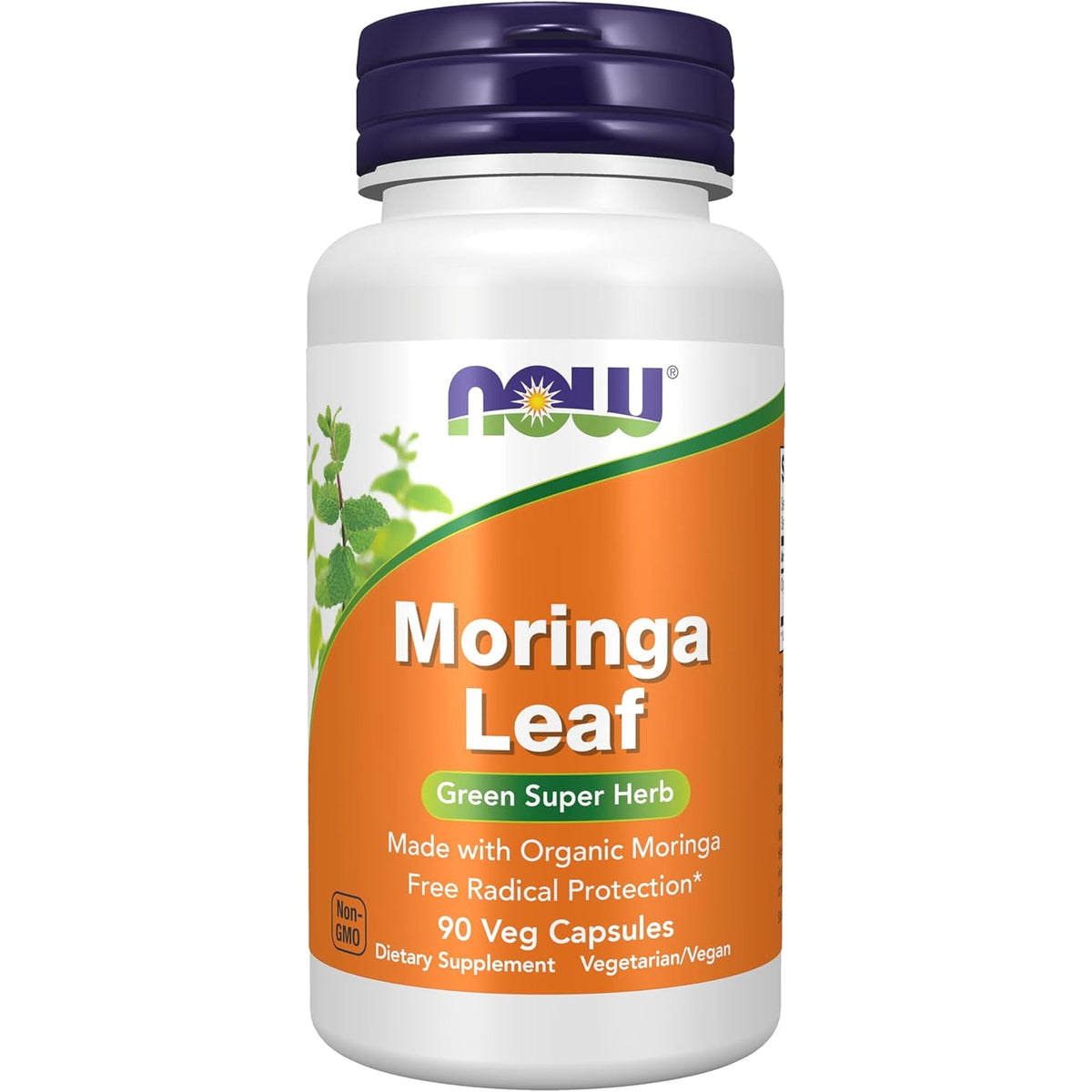 NOW Supplements, Moringa Leaf, Green Super Herb, Made with Organic Moringa, Free Radical Protection*, 90 Veg Capsules