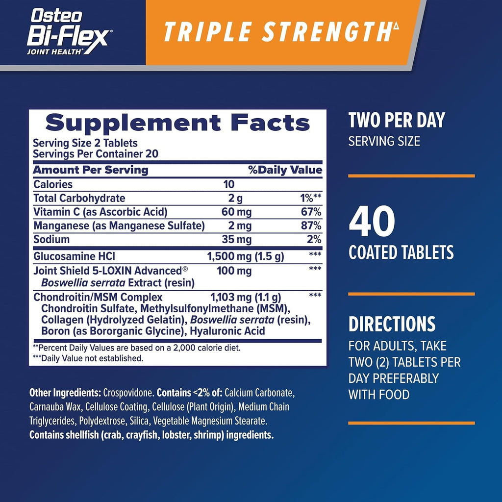 Osteo Bi-Flex Triple Strength Glucosamine Chondroitin Supplement, Improve Joint Function, Strength, Flexibility, Mobility 40 Coated Tablets