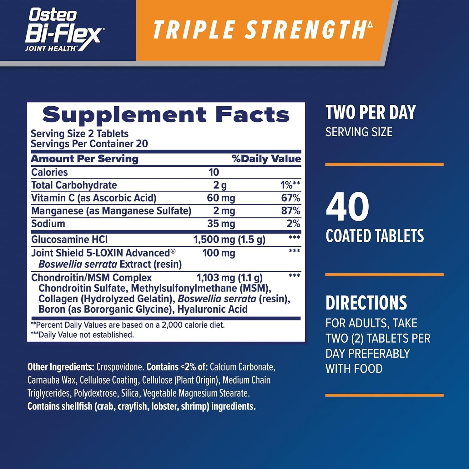 Osteo Bi-Flex Triple Strength Glucosamine Chondroitin Supplement, Improve Joint Function, Strength, Flexibility, Mobility 40 Coated Tablets