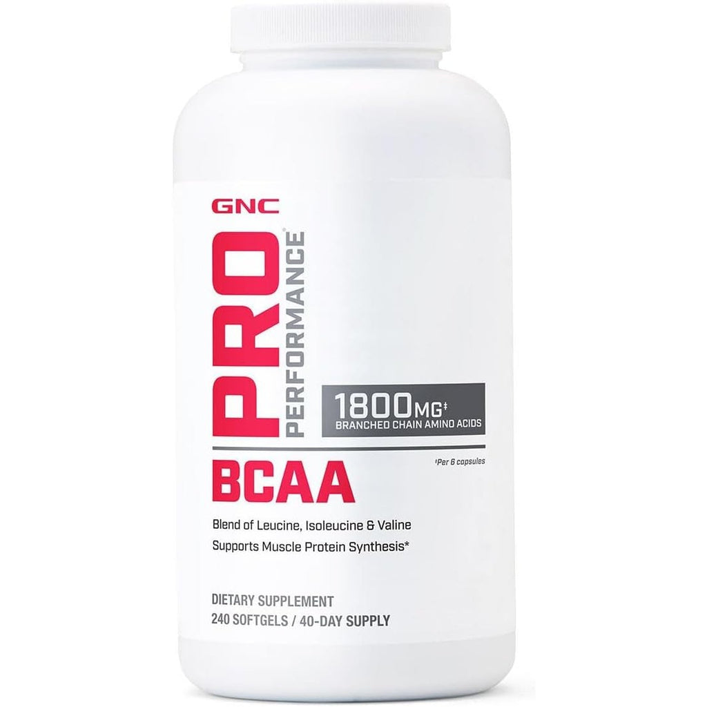 GNC Pro Performance BCAA 1.8G, 3Rd Party Tested Supplement for Men & Women, Branched Chain Amino Acids, Essential Amino Acids Supports Muscle Protein Synthesis, 240 Softgels, 40 SVG