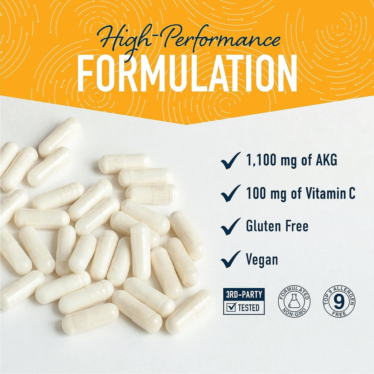 AKG Supplement | 1100MG per Serving | Arginine Alpha Ketoglutarate with Calcium + Vitamin C | AAKG Supplement for Healthy Aging, Longevity, Energy, and Focus | 180 AAKG Capsules | Vegan, Non-Gmo