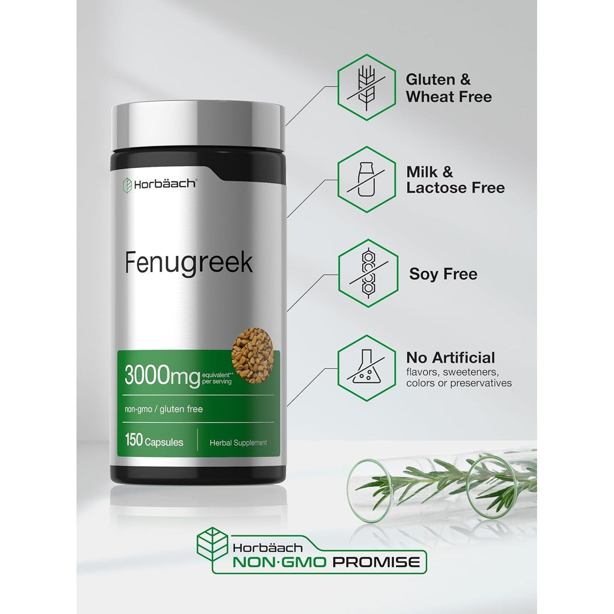 Horbäach Fenugreek Capsules | 150 Count | Non-Gmo & Gluten Free Extract | Fenugreek Seeds