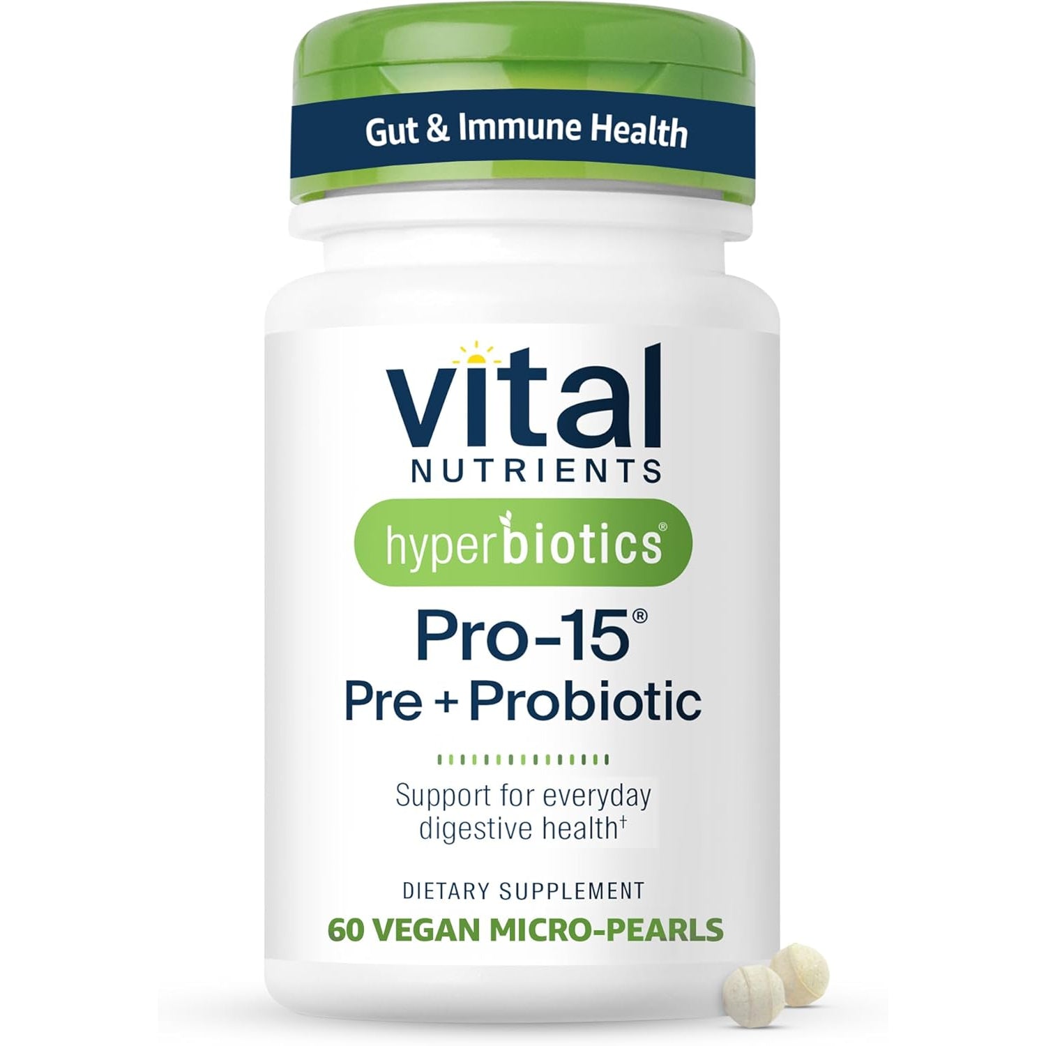 Hyperbiotics Vital Nutrients Pro-15 Prebiotics and Probiotics for Women and Men | 15 Science Backed Strains | Supports Occasional Constipation, Diarrhea, Gas & Bloating | 60 Vegan Time Release Pearls