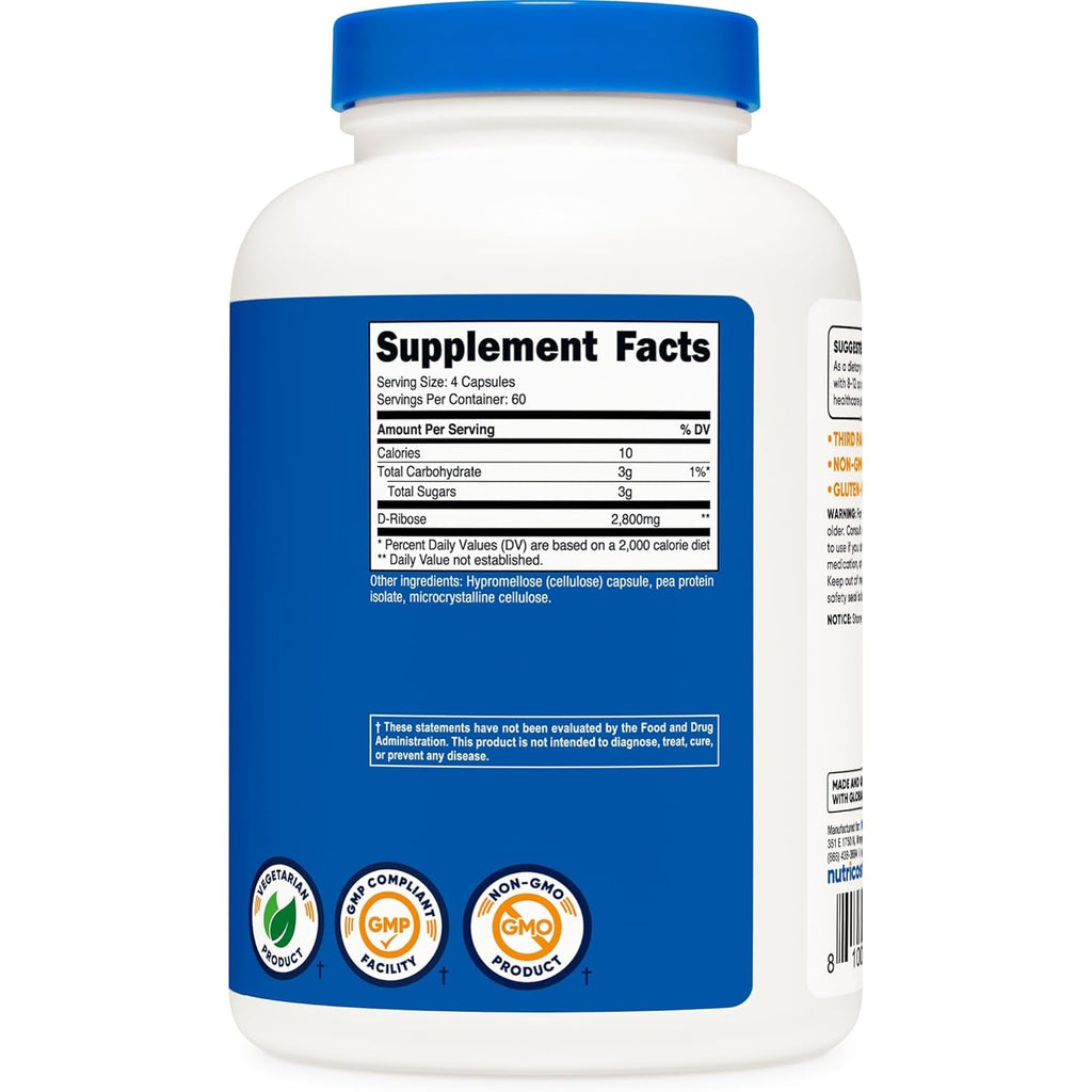 Nutricost D-Ribose 700Mg (2800Mg per Serving), 240 Capsules - Vegetarian Friendly, Non-Gmo, Gluten Free