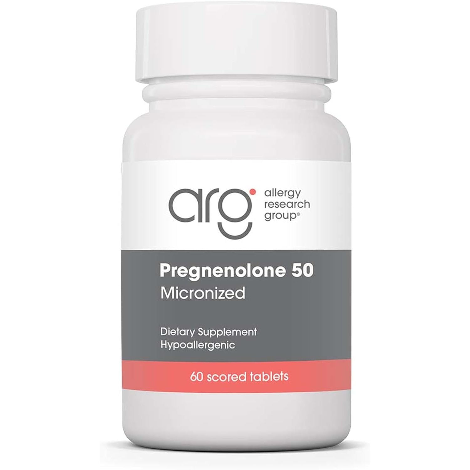 Allergy Research Group ARG Pregnenolone 50 Mg - Micronized Hormone Precursor Support - Highly Bioavailable - Hypoallergenic - 60 Servings - 60 Scored Tablets