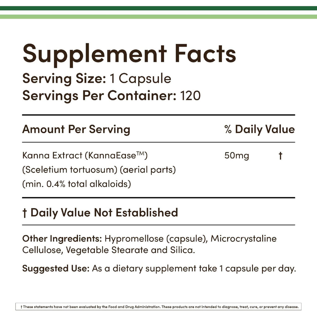 Kanna Extract Supplement (Sceletium Tortuosum) - 50Mg per Capsules, 120 Count - for Relaxation and Peace of Mind (Min .4% Total Alkaloids) Non-Gmo, Gluten Free, Vegan Safe by Double Wood