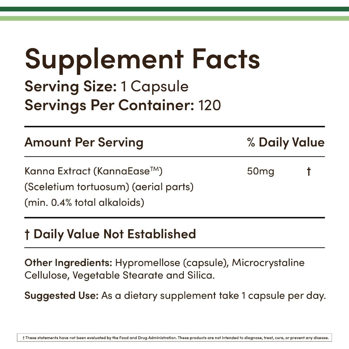 Kanna Extract Supplement (Sceletium Tortuosum) - 50Mg per Capsules, 120 Count - for Relaxation and Peace of Mind (Min .4% Total Alkaloids) Non-Gmo, Gluten Free, Vegan Safe by Double Wood