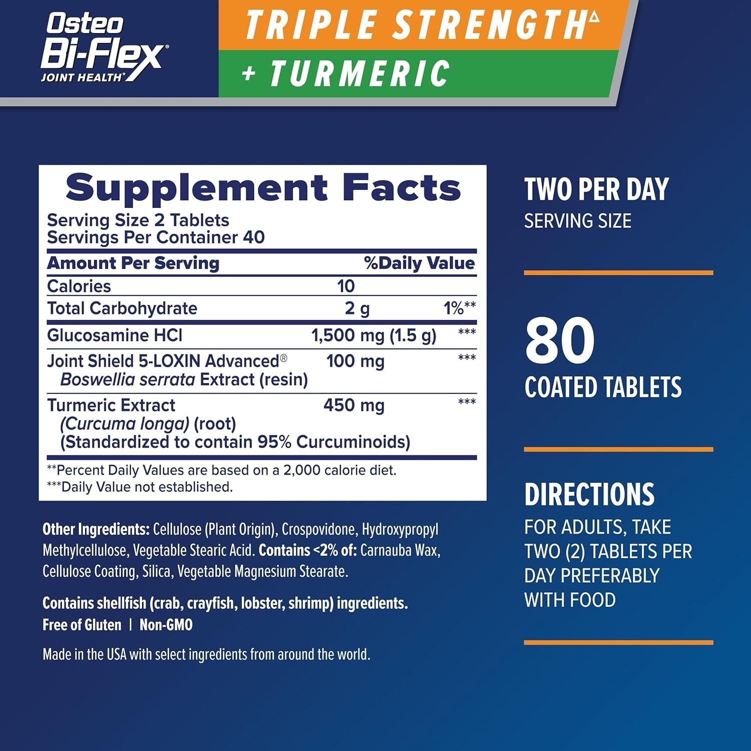 Osteo Bi-Flex Triple Strength Glucosamine Supplement with Turmeric Extract, Improve Joint Function, Antioxidant Power, 80 Coated Tablets