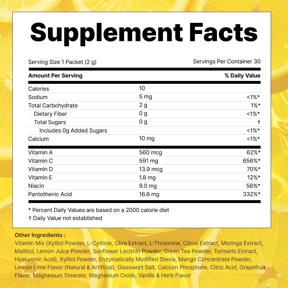 VITALBEAUTIE Super Retinol - Ingestible Liposomal Retinol & Vitamin C 1000Mg Powder - Vegan K-Beauty Skin Supplement for Radiant Glass Skin & Tone, Dark Spot Care, 30 Packets