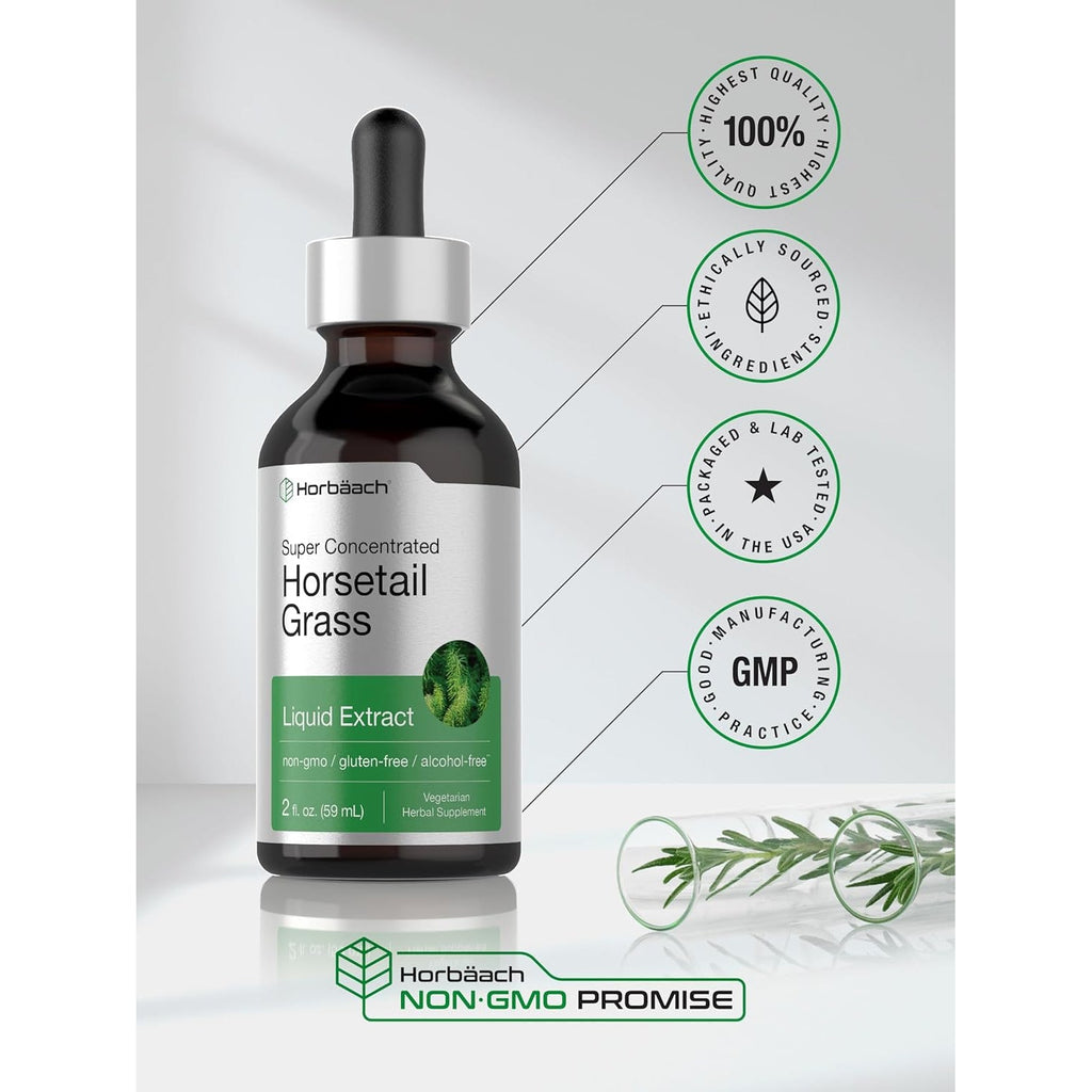 Horbäach Horsetail Herb Liquid Extract | Alcohol Free | 2 Fl Oz | Vegetarian, Non-Gmo, & Gluten Free Supplement