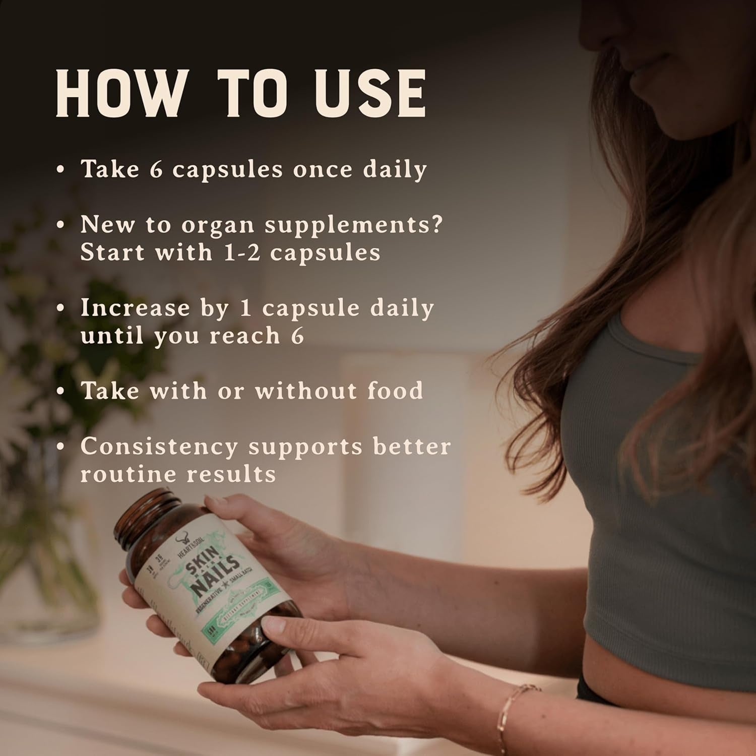 HEART & SOIL – 100% Grass Fed & Finished Beef Organs from Regenerative Cattle with Liver, Heart, Kidney, Pancreas & Spleen – 3000Mg Beef Organ Supplement for Women & Men – Glass Bottle – 180 Capsules