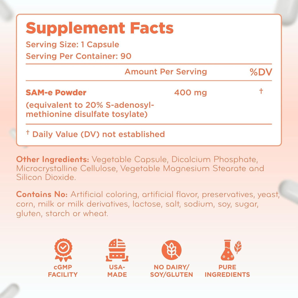 Clear Formulas Bioactive Sam-E 400Mg - High Strength Sam-E Supplement with Biologically Active S,S Form for Liver and Mood Support - Vegan Non-Gmo Preservative Free - Made in the US (90 Servings)