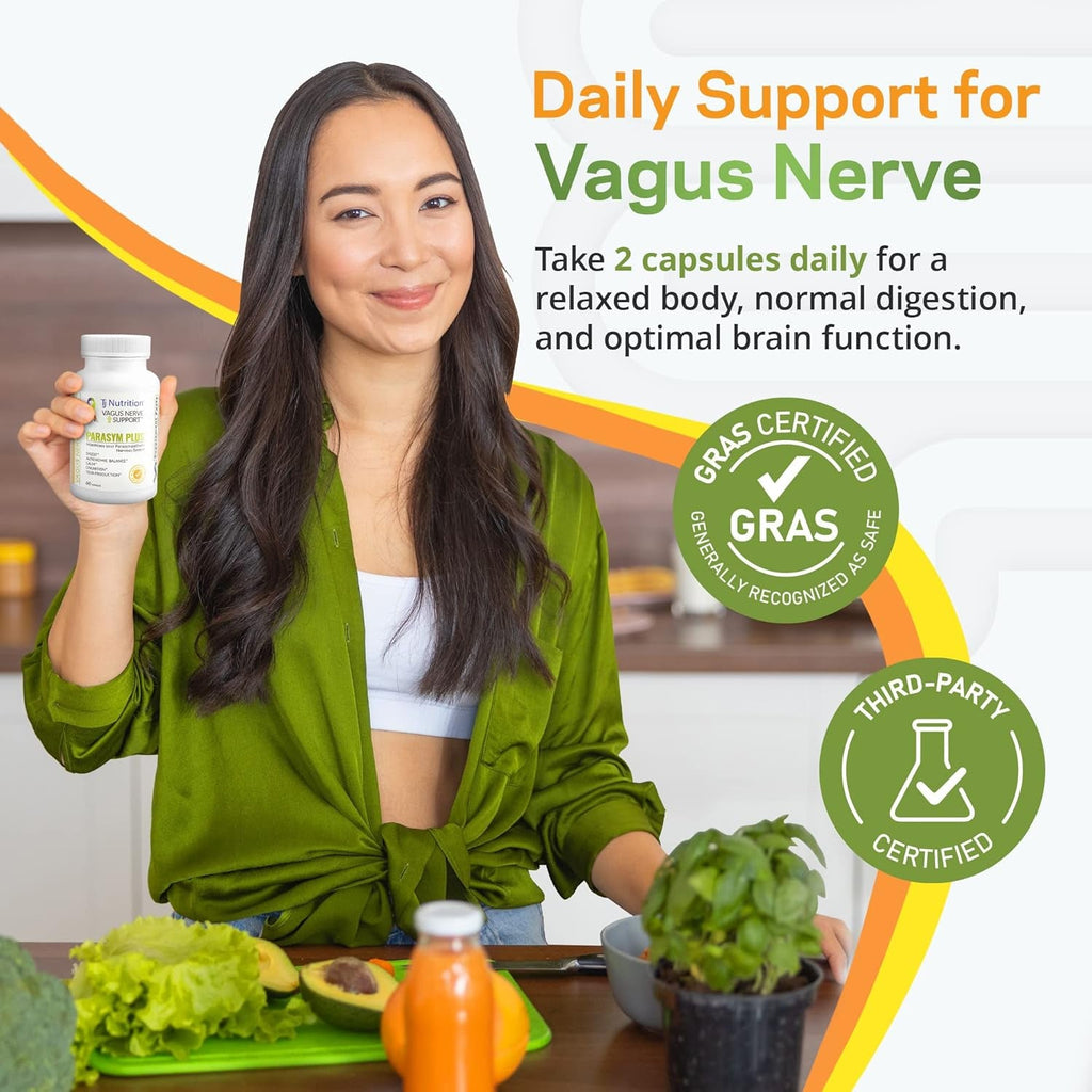Parasym plus Vagus Nerve Support, Patented Digestive Nutritional Supplements, Energy Booster for Men and Women, Memory Supplement for Brain, Gentle Immune System Support, 60 Capsules