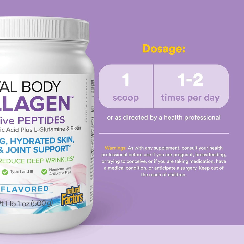 Natural Factors Total Body Collagen - Bioactive Collagen Supplement for Hair & Nail Growth Support - Healthy Skin Supplement with Protein, Vitamin C & More - Unflavored, 500 G (38 Servings)