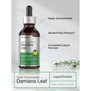 Horbäach Damiana Leaf Herb Tincture | 2 Fl Oz | Super Concentrated | Alcohol Free Liquid Extract | Vegetarian, Non-Gmo & Gluten Free Herbal Supplement