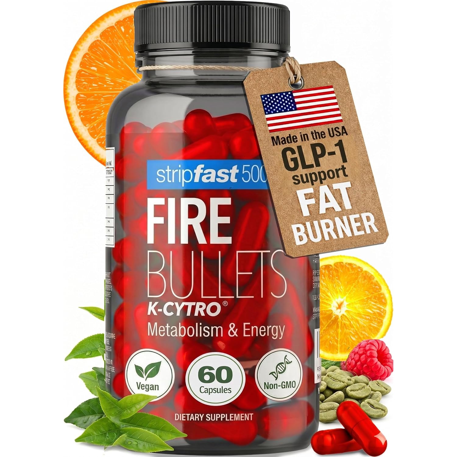 Fire Bullets Weight Loss Pills for Women & Men, Fat Burner GLP-1 Support, Appetite Suppressant, Diet Pills with Green Tea & Cayenne, 60 Capsules