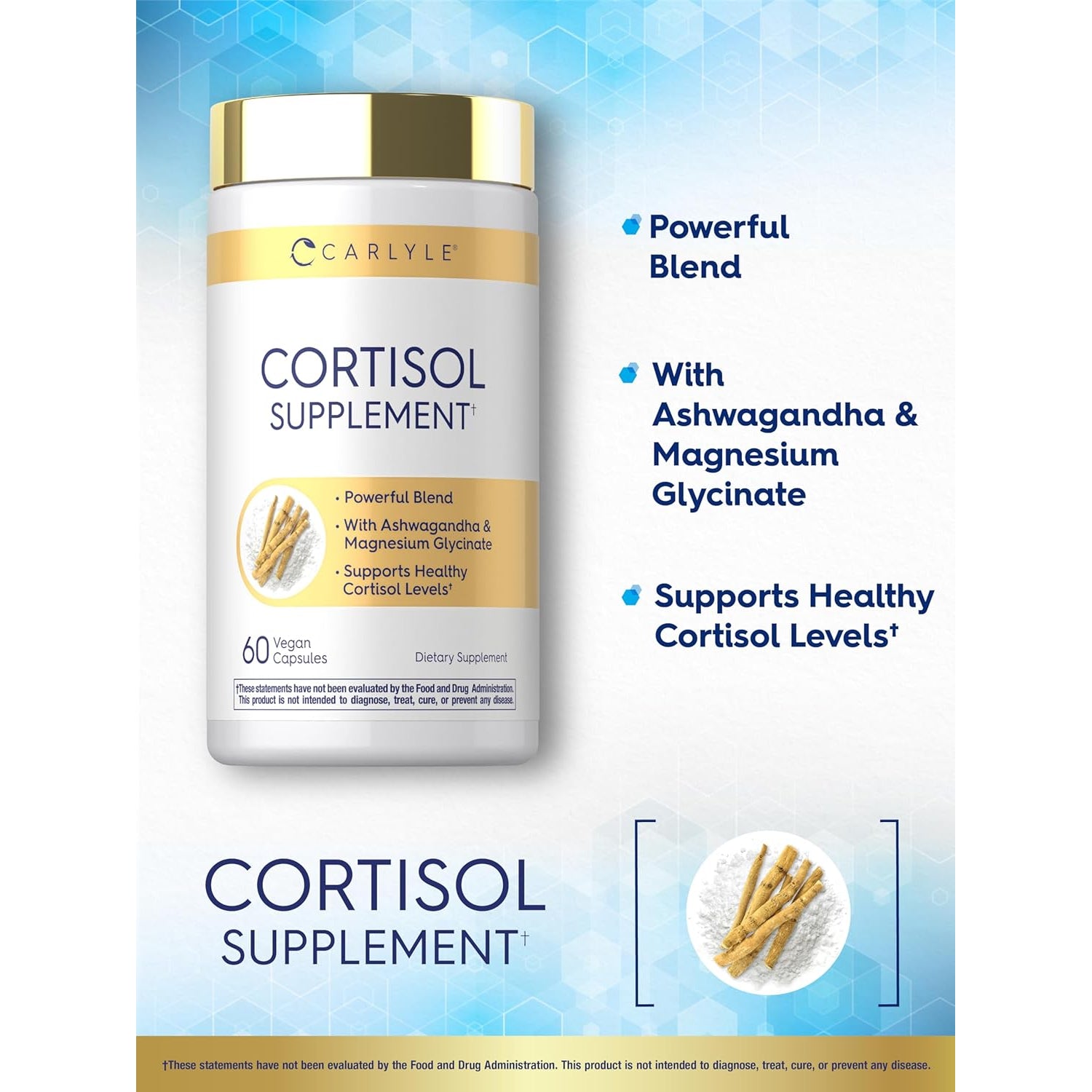 Carlyle Cortisol Supplement | 60 Vegan Capsules | Ashwagandha & Magnesium Complex | Non-Gmo, Gluten Free