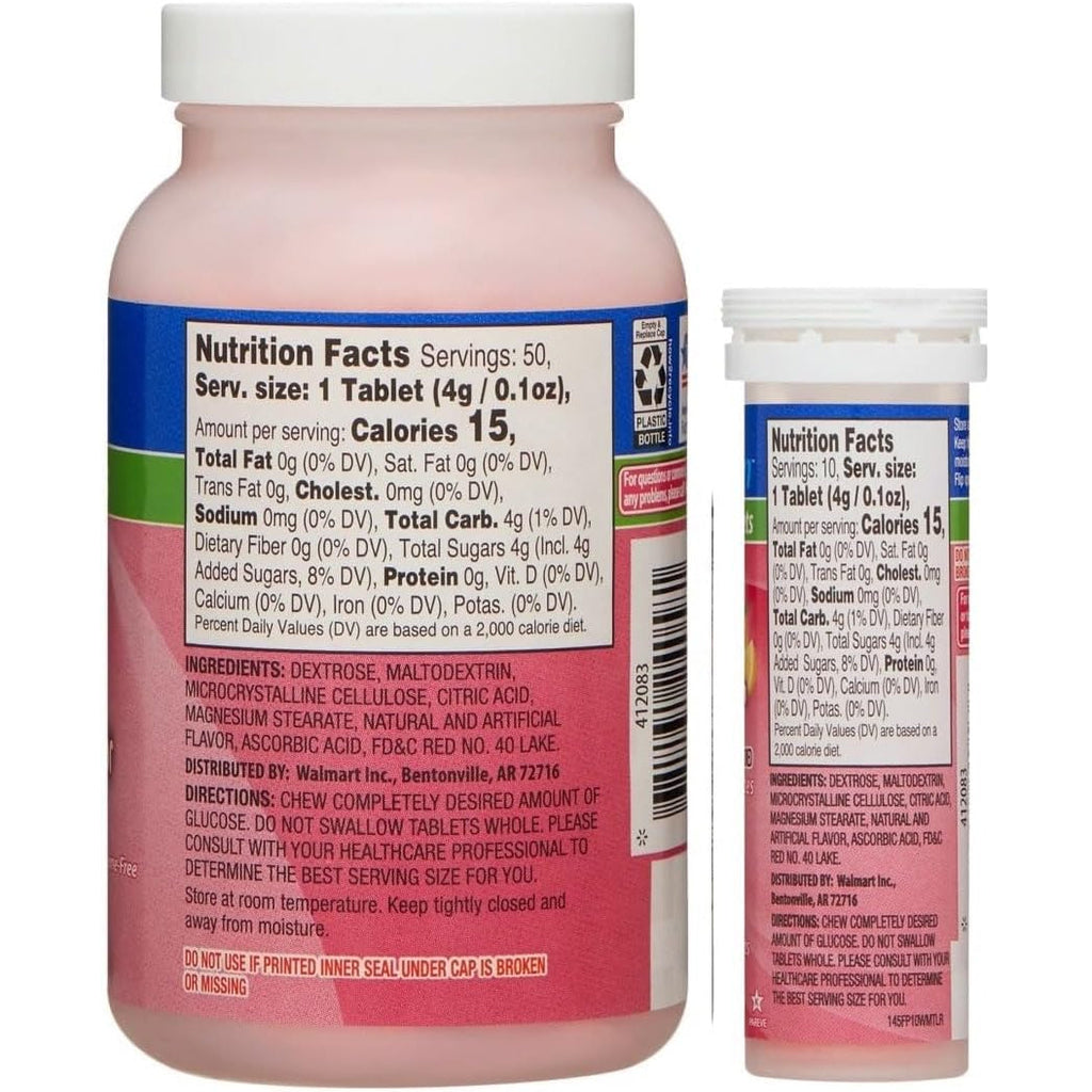 Relion Glucose, 50 Tablets with On-The-Go Tube, 10 Tablets. (Fruit Punch)