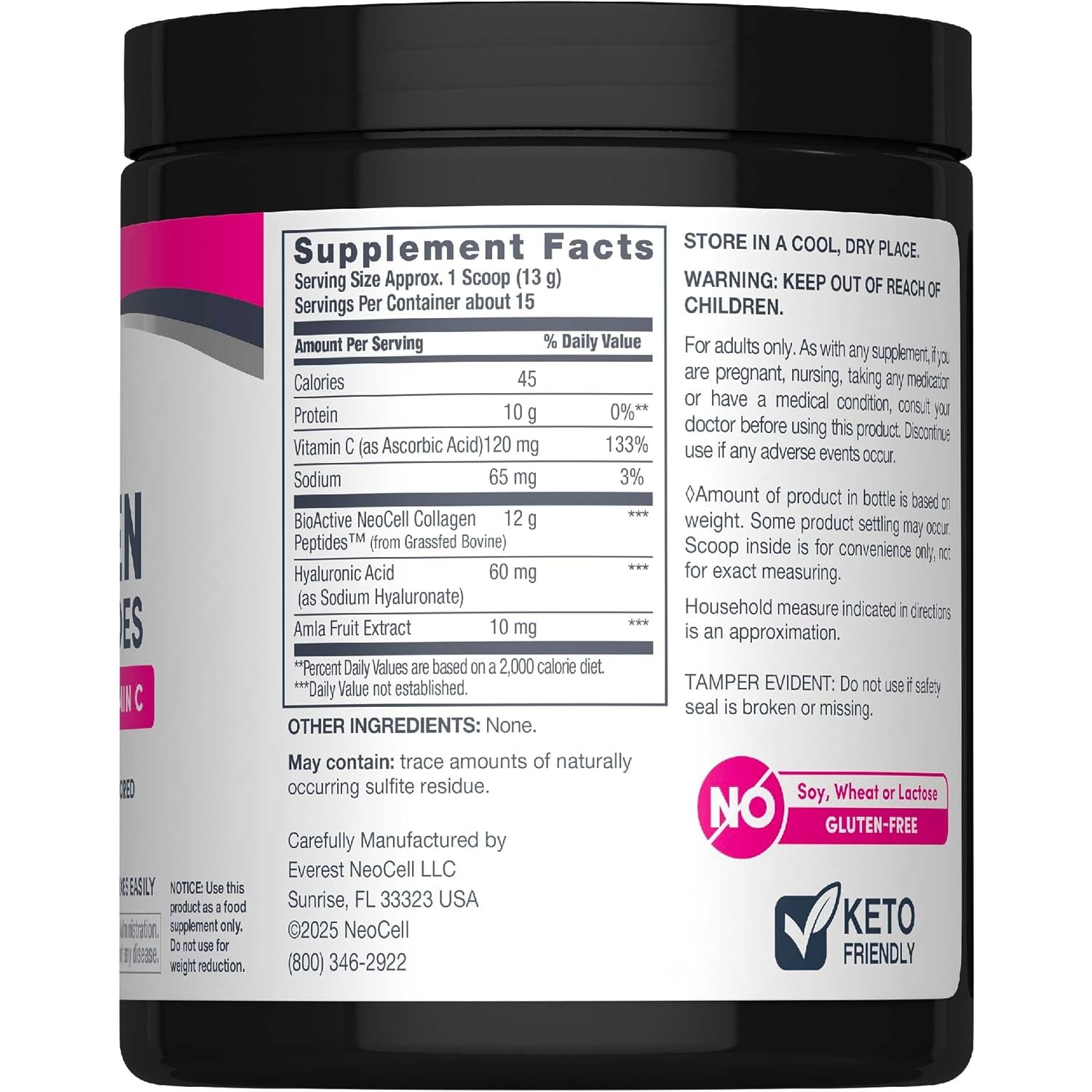 Neocell Collagen Peptides Powder | 6.9 Oz | Unflavored Supplement | with Vitamin C and Hyaluronic Acid | Advanced Formula | Hair, Skin, & Nails | for Women and Men