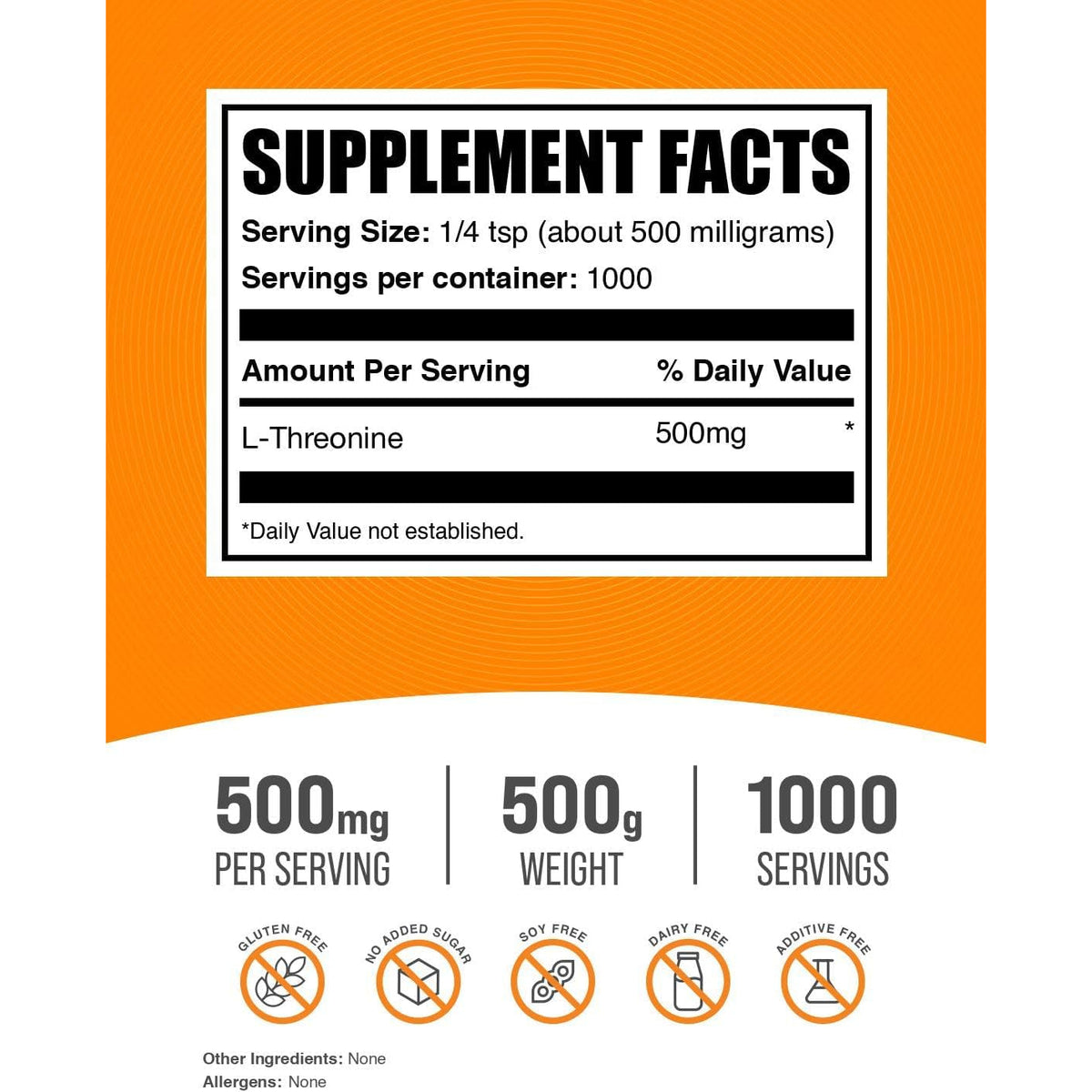 Bulksupplements.Com L-Threonine Powder -Threonine Supplement, Amino Acid Supplement - Essential Amino Acid, Gluten Free, 500Mg per Serving, 500G (1.1 Lbs) (Pack of 1)