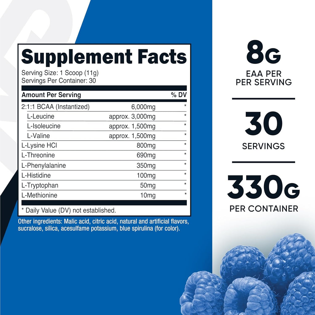 Nutricost EAA Powder 30 Servings (Blue Raspberry) - Essential Amino Acids - Non-Gmo, Gluten Free, Vegetarian Friendly