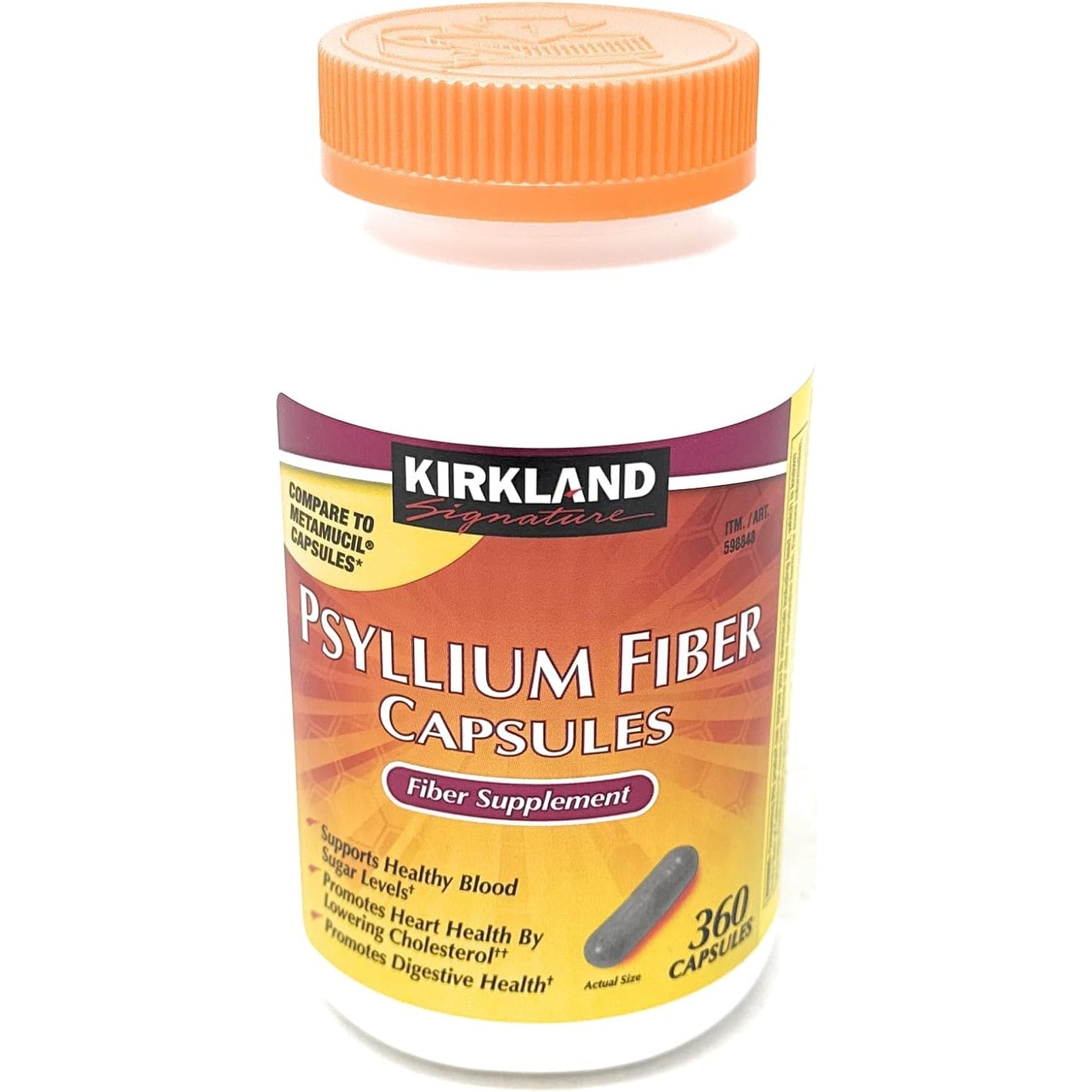 Fiber Capsules Kirkland Therapy for Regularity/Fiber Supplement, 360 Capsules - Compare to the Active Ingredient in Metamucil Capsules