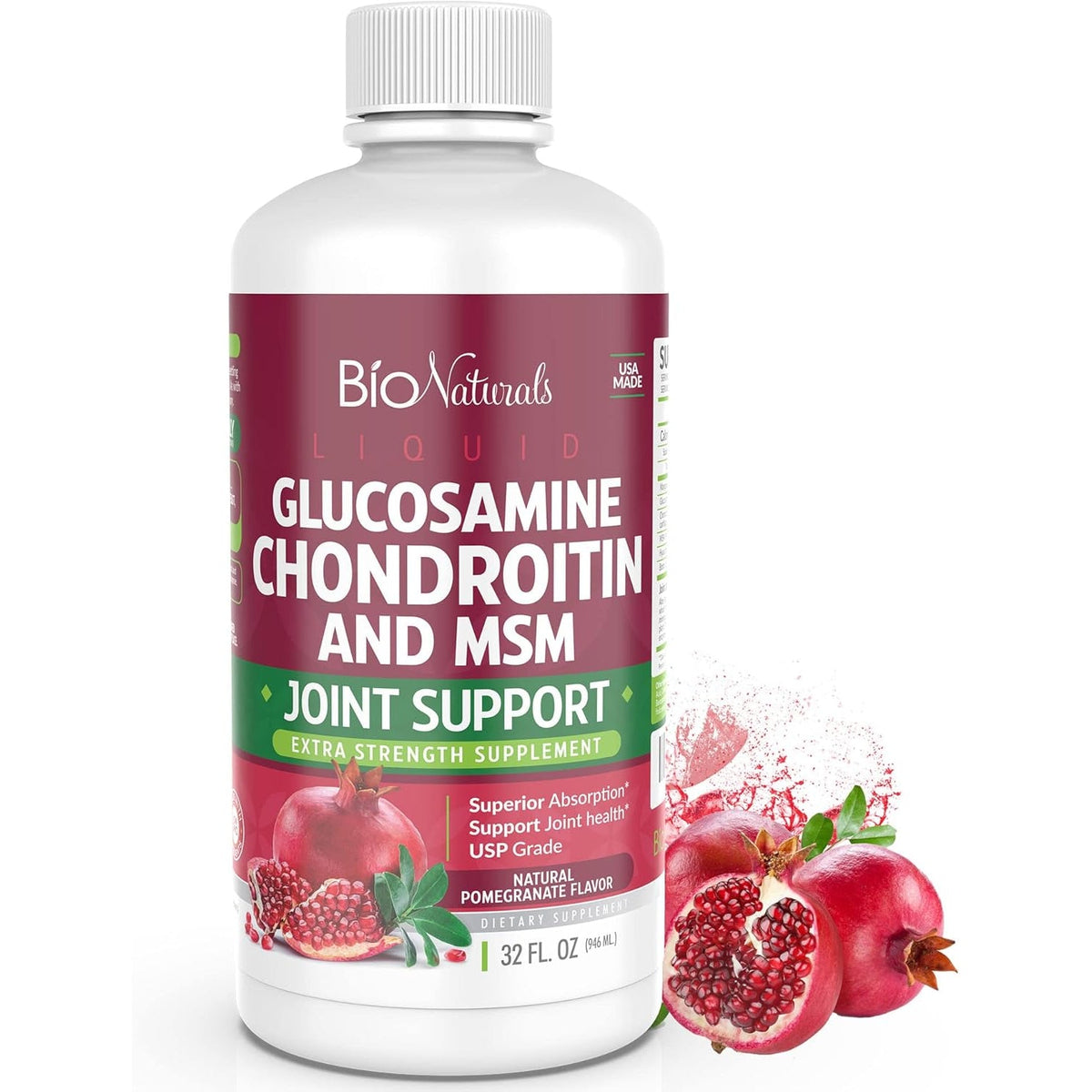Liquid Glucosamine Chondroitin MSM Pharmaceutical Grade Supplement with Hyaluronic Acid – Maximum Strength Joint Support - 32 Fl Oz