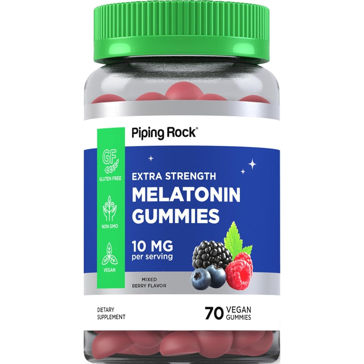 Piping Rock Melatonin Gummies 10Mg | 70 Count | Berry Flavor Supplement | Vegan, Non-Gmo, Gluten Free