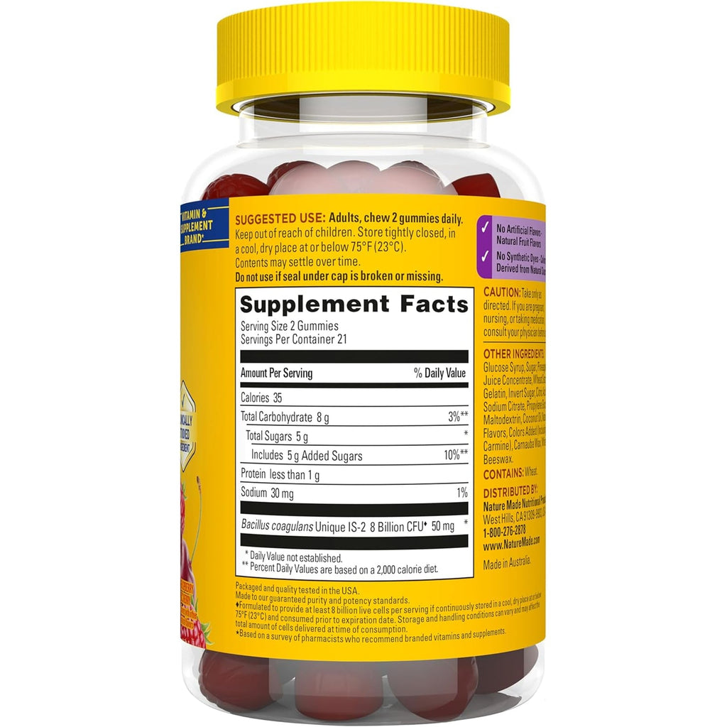 Nature Made Probiotics, Probiotics for Women and Men 8 Billion CFU per 2 Gummies, 42 Probiotic Gummies, 21 Day Supply
