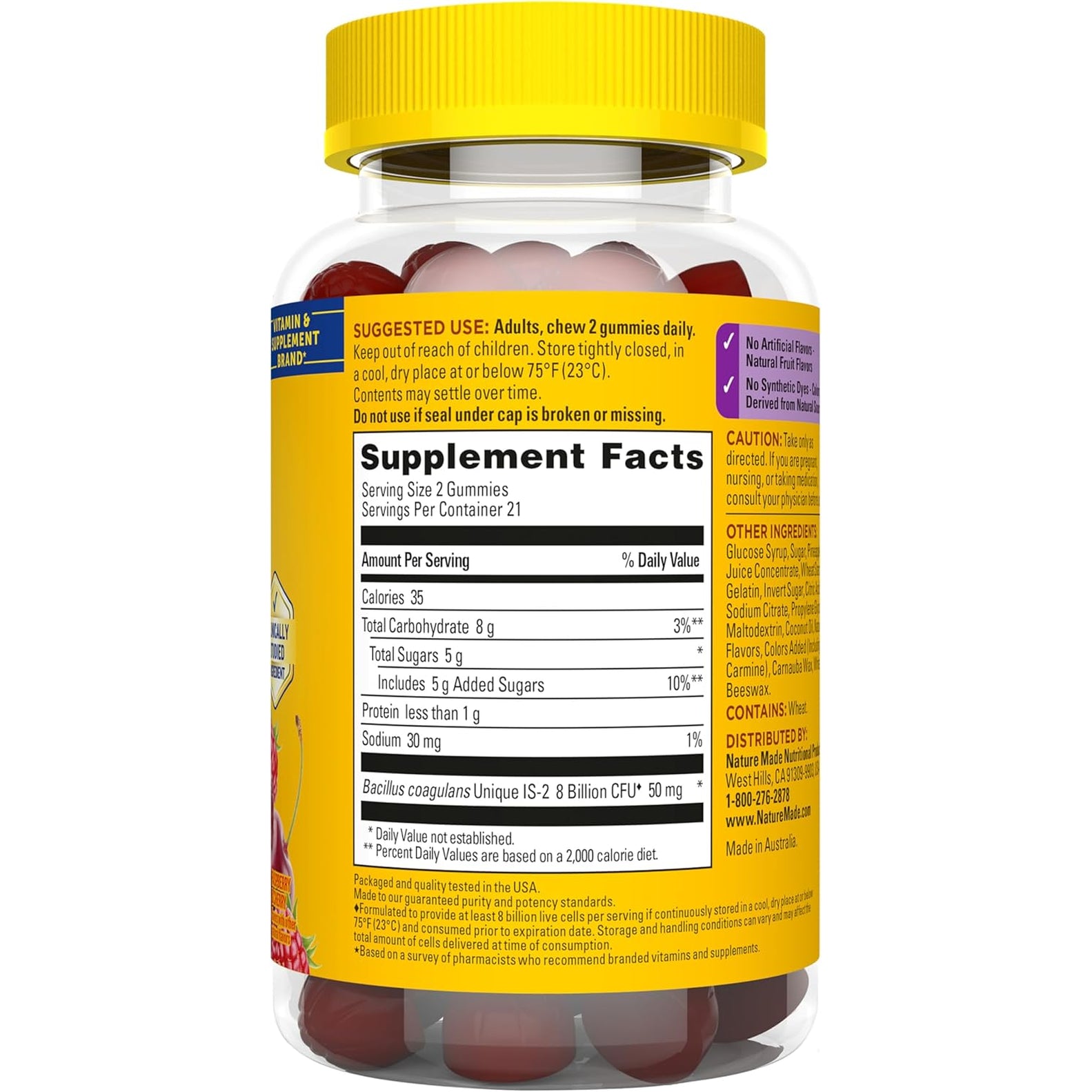Nature Made Probiotics, Probiotics for Women and Men 8 Billion CFU per 2 Gummies, 42 Probiotic Gummies, 21 Day Supply