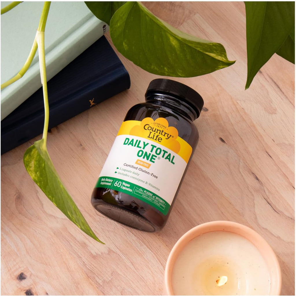 Country Life Daily Total One Multivitamin, Iron Free Once a Day Multivitamin & Multimineral Complex, Vitamins A, C, D, Including Coenzyme B-Vitamins, Supports Energy Metabolism, 60 Vegan Capsules