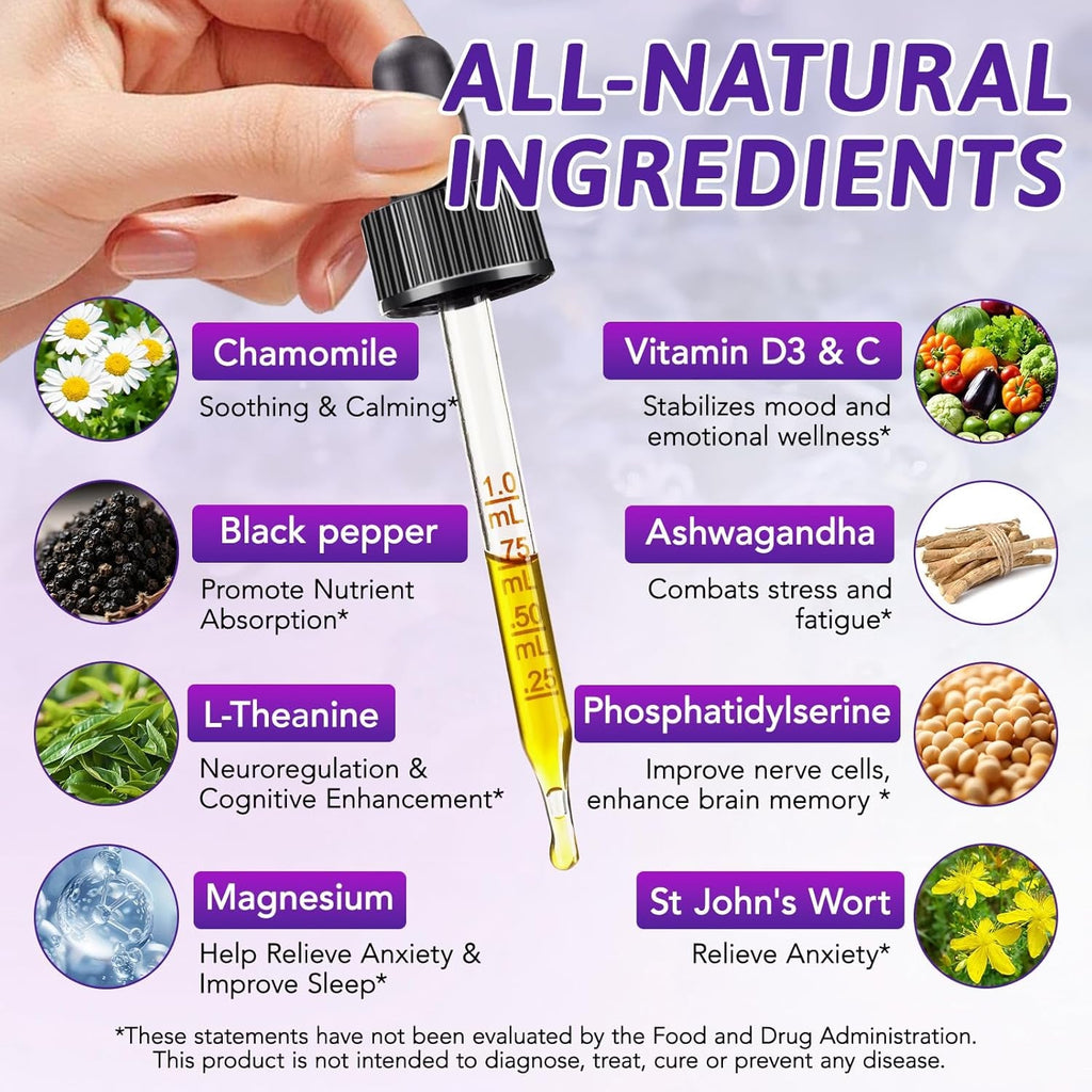 NIFEISHI Cortisol Reducer & Manager Liquid Drops for Women & Men | Cortisol Supplements with Ashwagandha & Magnesium | 9-In-1 Stress & Mood Support, Blueberry Flavor-2.02 Floz