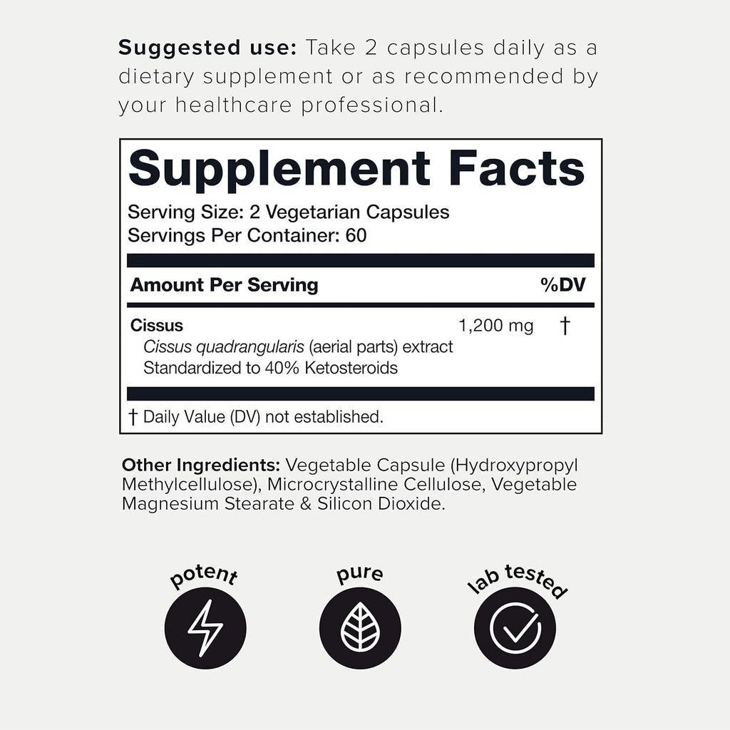Toniiq Cissus Quadrangularis Capsules - Min. 40% Ketosteroids - Ultra High Strength Tendon and Joint Support Supplement - 1200Mg Concentrated Cissus Extract - Wild Harvested in India - 120 Caps