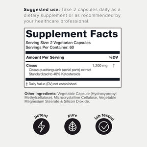 Toniiq Cissus Quadrangularis Capsules - Min. 40% Ketosteroids - Ultra High Strength Tendon and Joint Support Supplement - 1200Mg Concentrated Cissus Extract - Wild Harvested in India - 120 Caps