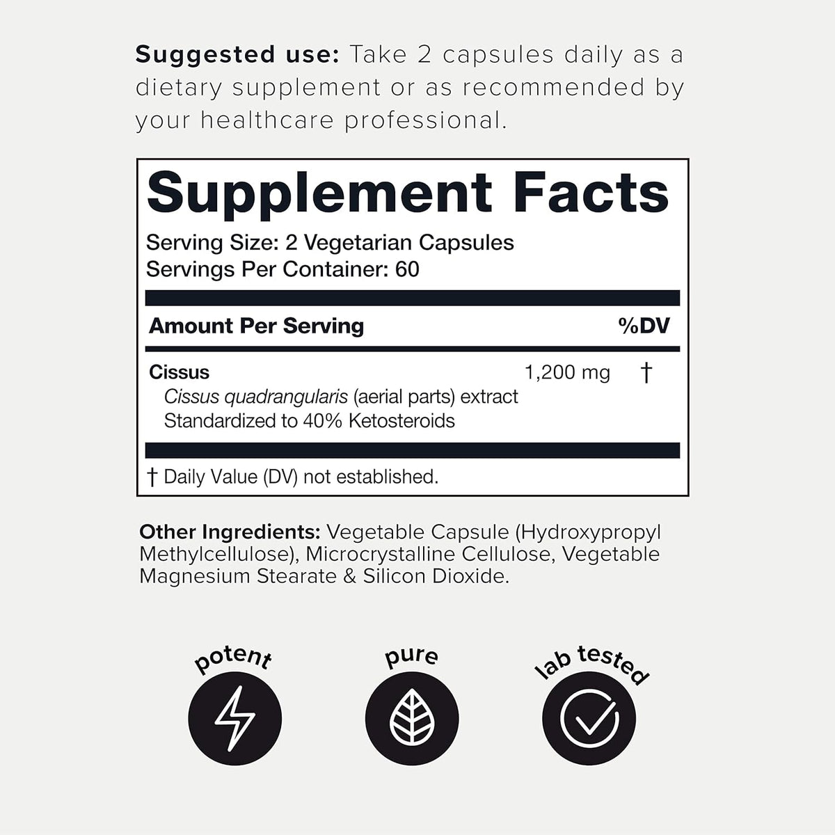 Toniiq Cissus Quadrangularis Capsules - Min. 40% Ketosteroids - Ultra High Strength Tendon and Joint Support Supplement - 1200Mg Concentrated Cissus Extract - Wild Harvested in India - 120 Caps