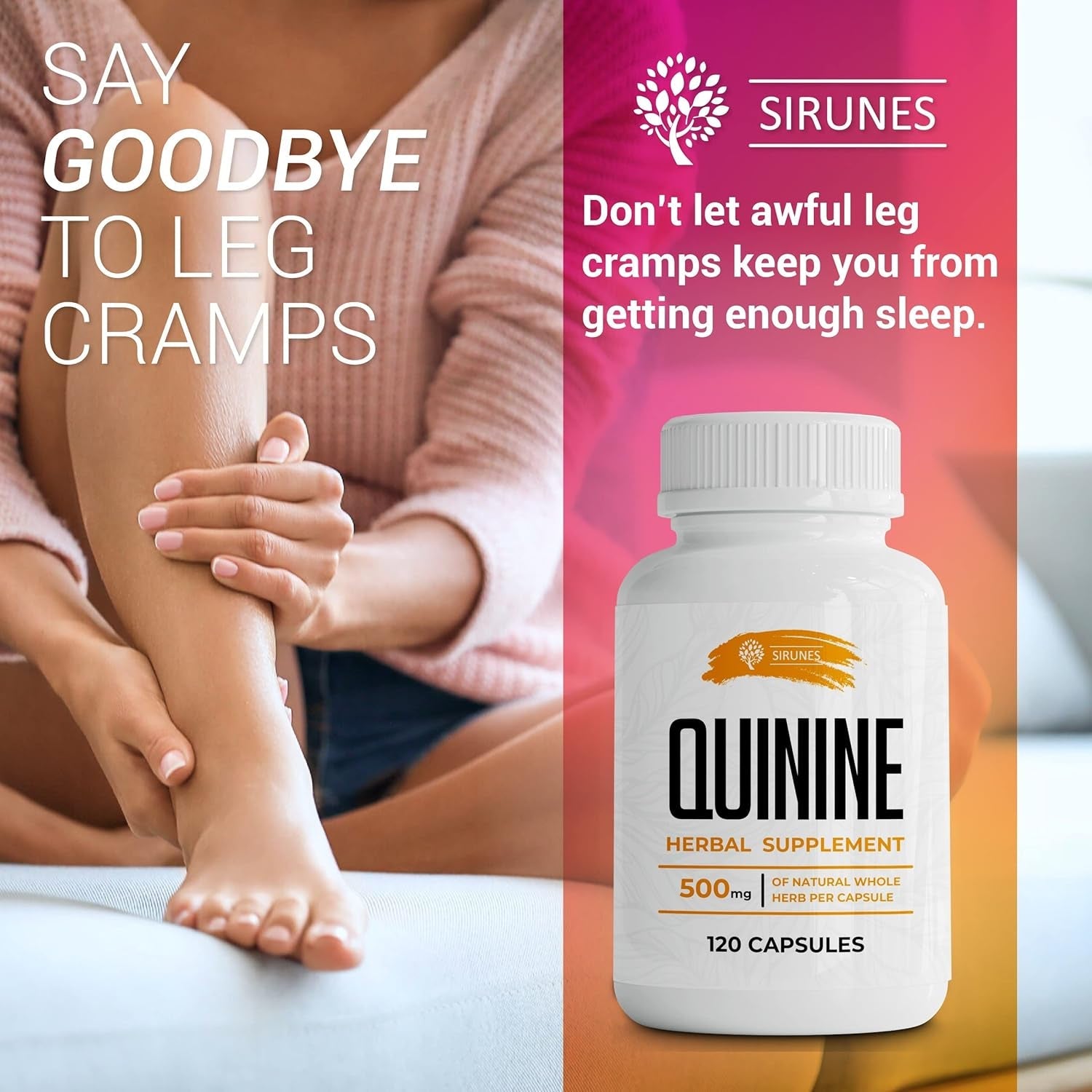 Leg Cramps Relief Quinine Capsules – Natural Cinchona Bark Supplement for Cramp Defense & Digestive Health – 500 Mg Quinine Pills, 120 Tablets, Non-Gmo, Gluten-Free