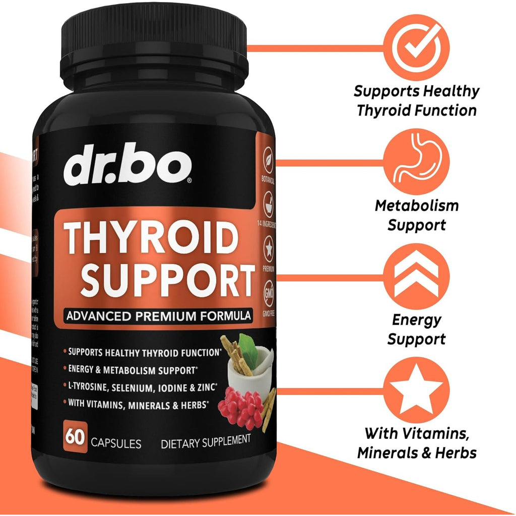 Thyroid Support for Women & Men Supplement - Natural Metabolism, Mood & Energy Enhancer with L-Tyrosine Selenium Iodine Zinc Bladderwrack Kelp & Ashwagandha Thyroid Supplement Complex Vitamin 60 Pills