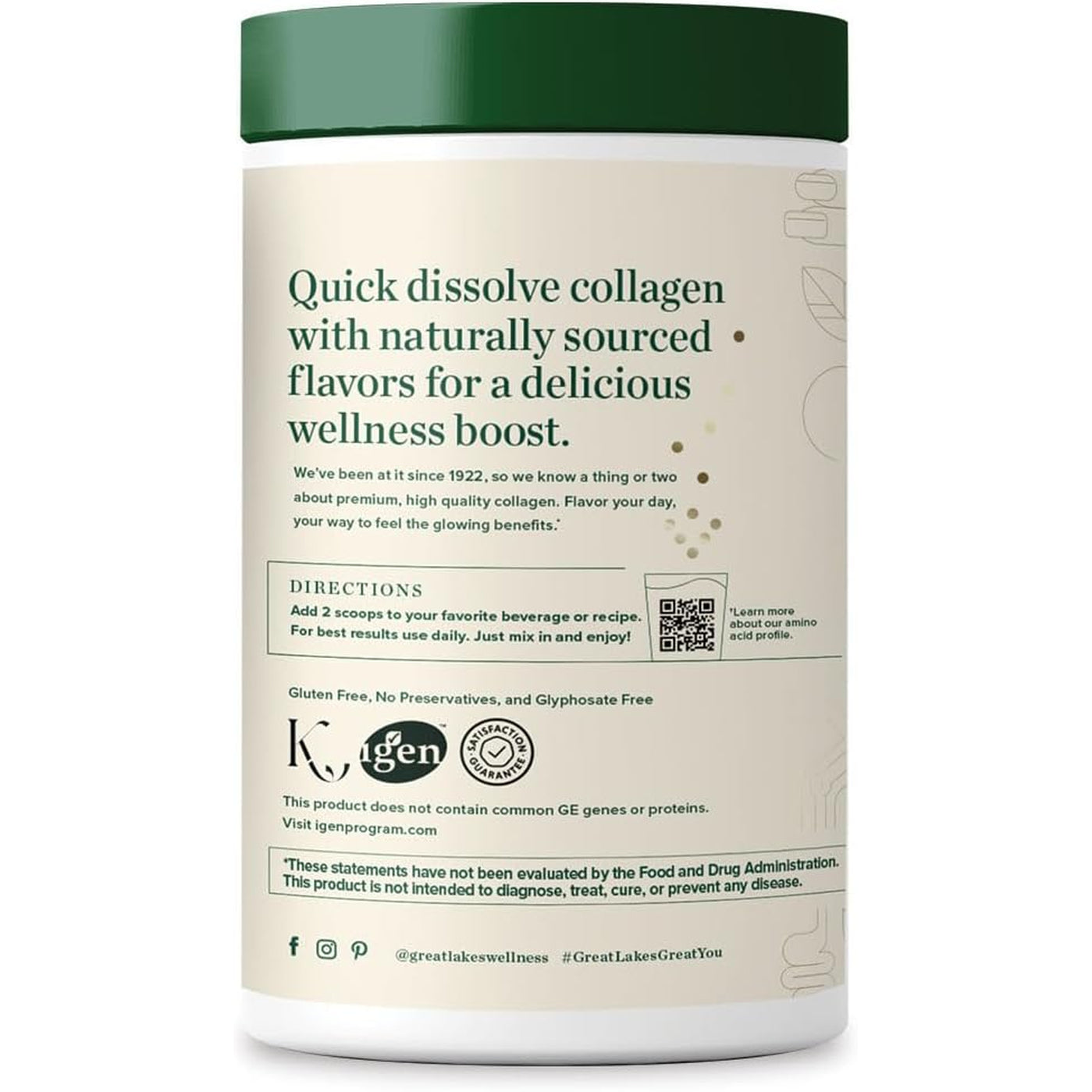Great Lakes Wellness Collagen Peptides Powder for Skin, Hair, Nails, Joints & Digestion - Chocolate Flavored - Quick Dissolve Hydrolyzed, Non-Gmo, Kosher - 10 Oz