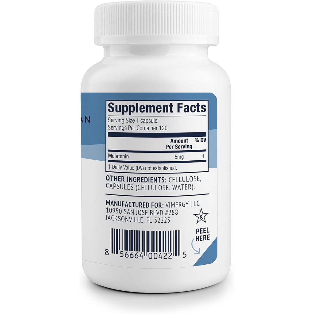Vimergy Melatonin – Natural Sleep Aid – Sleep Supplement – Helps You Fall Asleep Faster & Stay Asleep Longer - Non-Gmo, Gluten-Free, Kosher, Soy-Free, Vegan, Paleo (120 Counts)