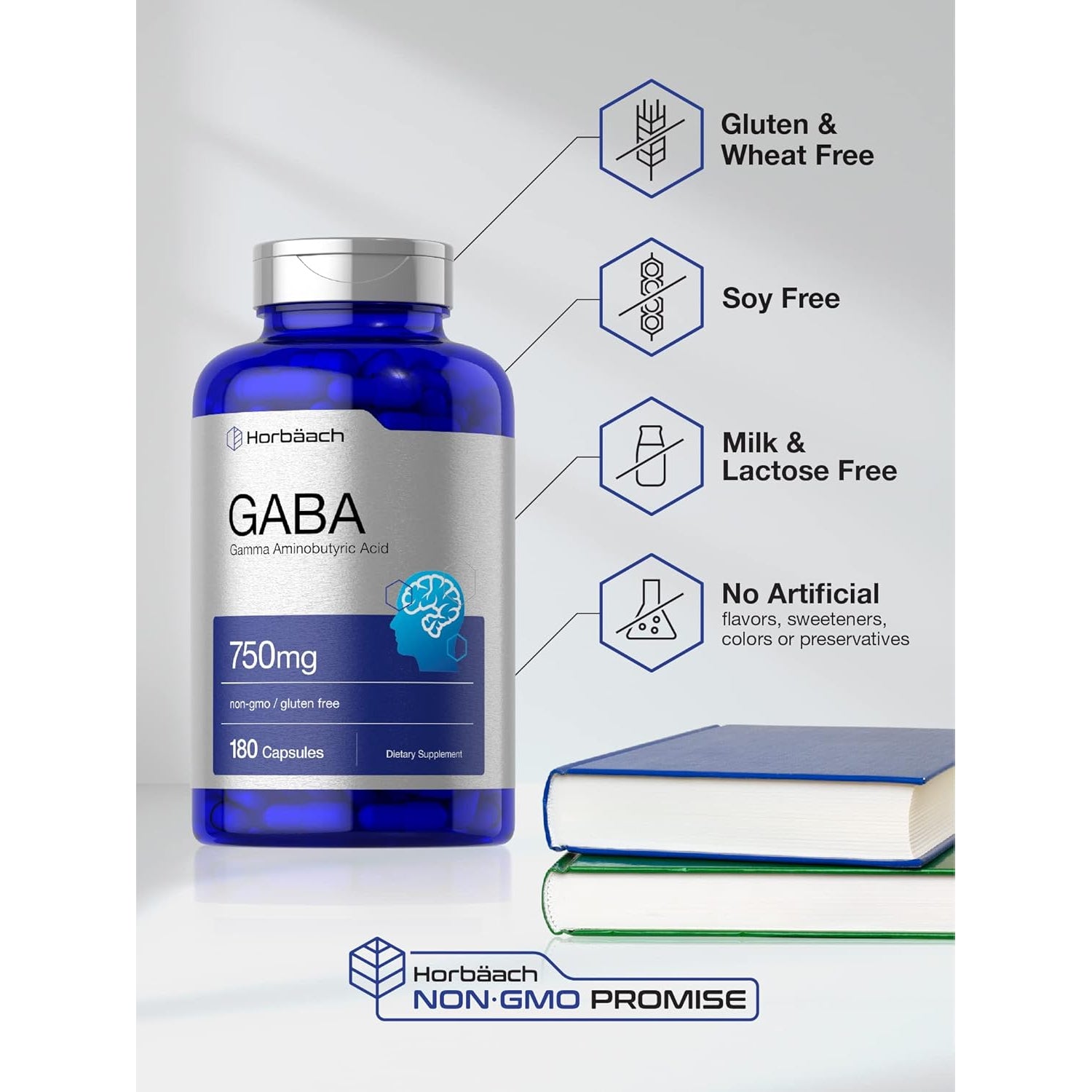 Horbäach GABA 750Mg | 180 Powder Capsules | Gamma Aminobutyric Acid Supplement | Non-Gmo, Gluten Free