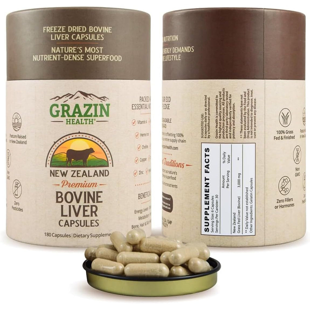 Grass Fed Beef Liver from New Zealand - Freeze Dried 3000Mg per Serving (500Mg per Capsule) (30 Servings)