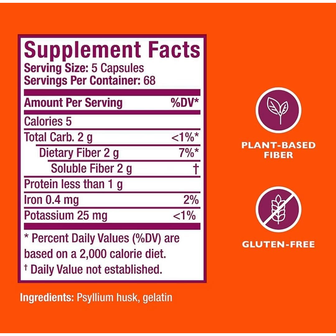 Metamucil 3-In-1 Fiber Capsules, Daily Psyllium Husk Fiber Supplement for Digestive Health, Plant Based Fiber Supplement, 340 Capsules (Pack of 1)