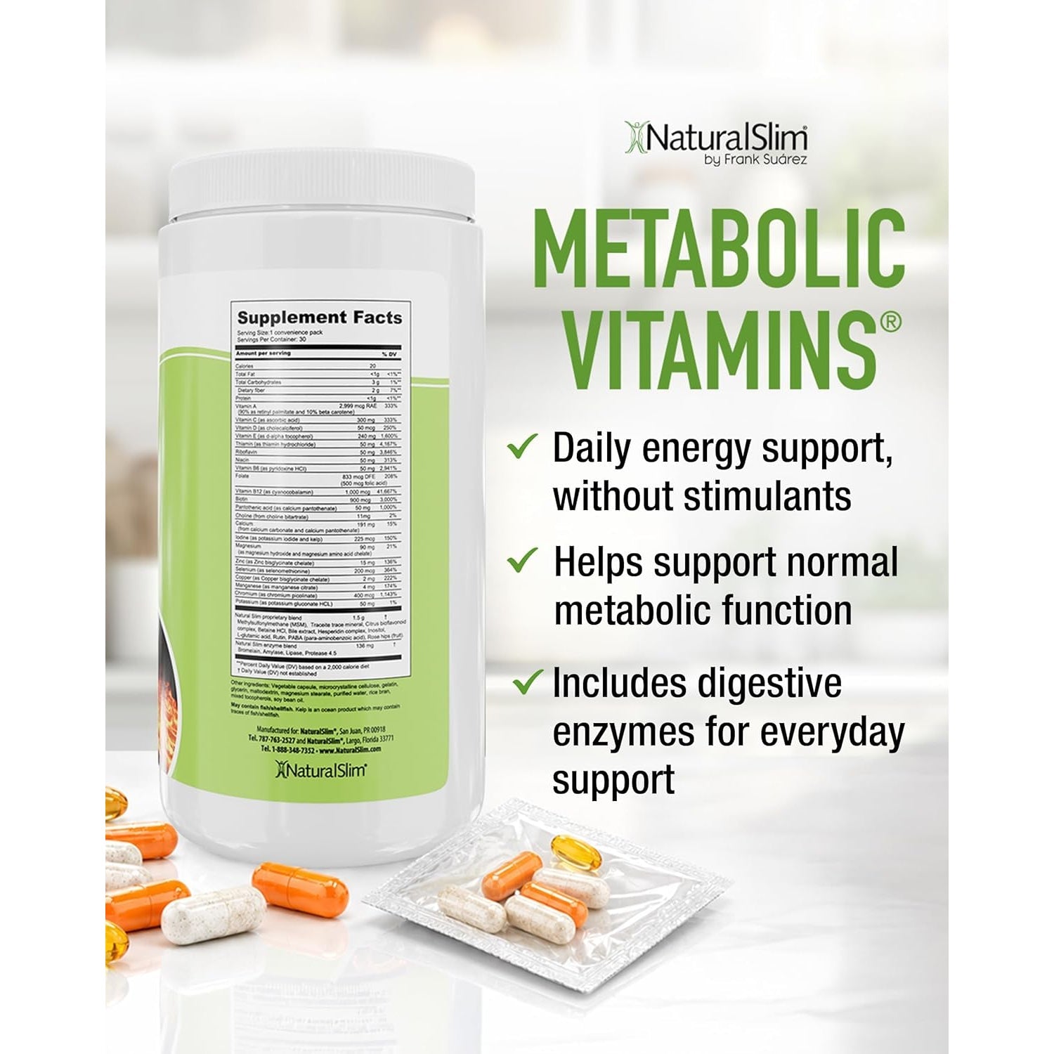 Naturalslim Metabolic Vitamins, Multivitamin for Women & Men, Supports Energy, Metabolism & Nutrient Absorption with Digestive Enzymes, Womens Multivitamin with B-Complex & Niacin 1 Pack